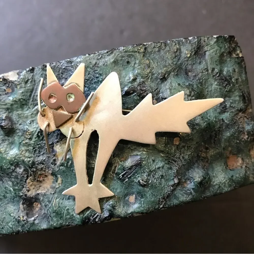 Vintage Sterling Silver 80s Cat Pin, This Cat is in a Tizzy! Signed by Artist